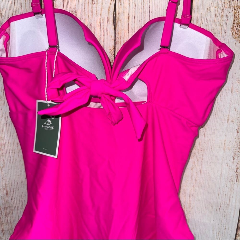 Eomenie Women's Push Up Wrap Front Swimsuit One Piece, tummy control, pink L​ - Picture 5 of 8